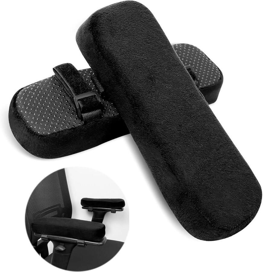 Allecto plus Ergonomische armleuningbeschermers voor bureaustoel met gel-traagschuim zwart set van 2 stuks