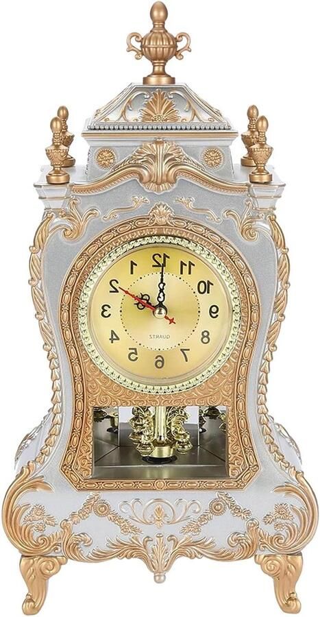 Allecto Plus Europese vintage bureau- en tafelklok met antieke wandklok en klokkenspel witte woondecoratie