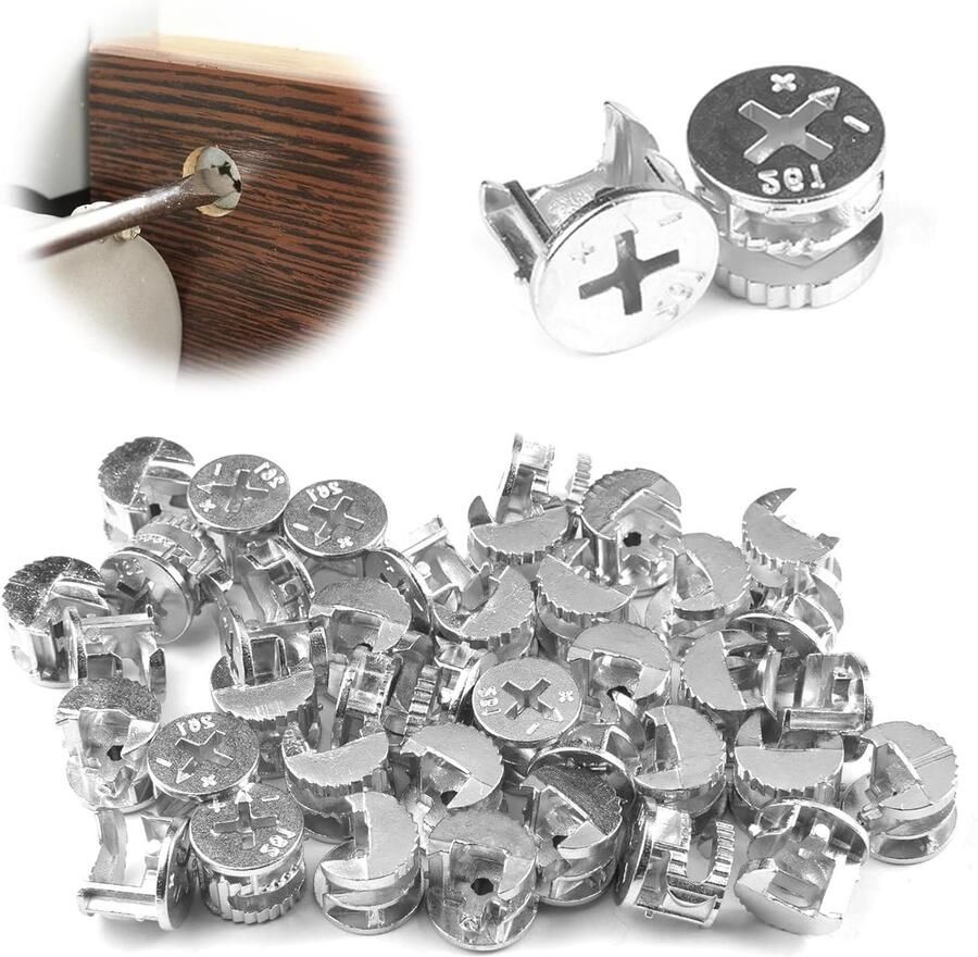 Allecto Plus Excentrische Meubelverbinders 40 Stuks 15x12mm Zinklegering Kastverbinders Handig voor Meubels Kasten Lades