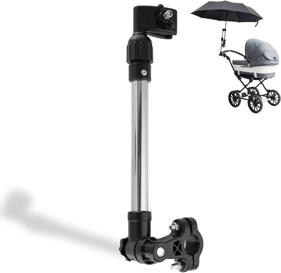 Allecto Plus Fietsparapluhouder voor buiten Verstelbare roestvrijstalen parapluhouder Geschikt voor fietsen kinderwagens en motorfietsen Intrekbare parapluhouder Kinderwagen accessoire Makkelijk te monteren