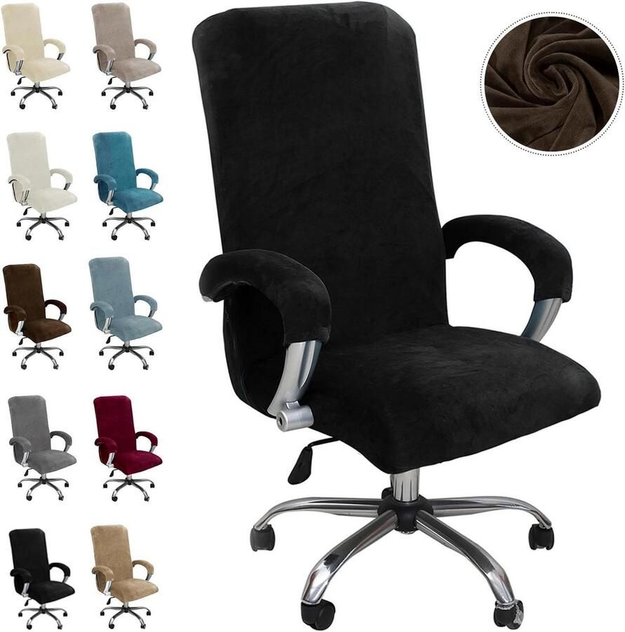 Allecto plus Fluwelen bureauhoes met armleuning voor extra comfort zwart XL met elastische stoelhoezen voor bureaustoel