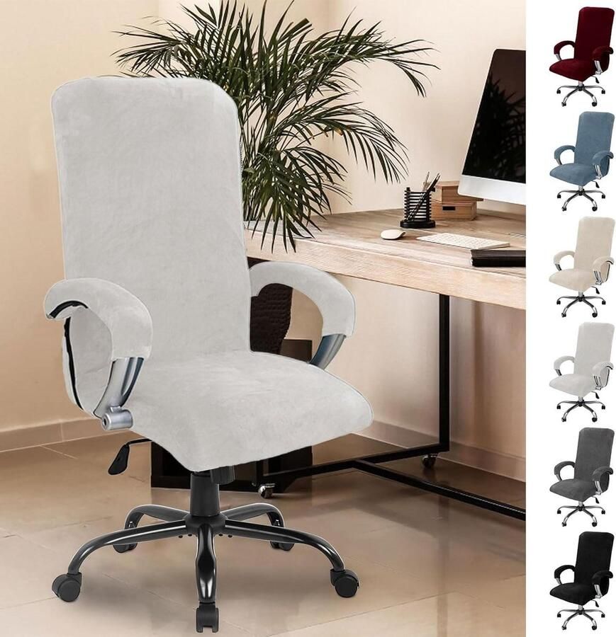 Allecto plus Fluwelen bureaustoelhoes met armleuning wit XL maat Hoge rugleuning gamingstoelhoes elastische hoezen stoelovertrek