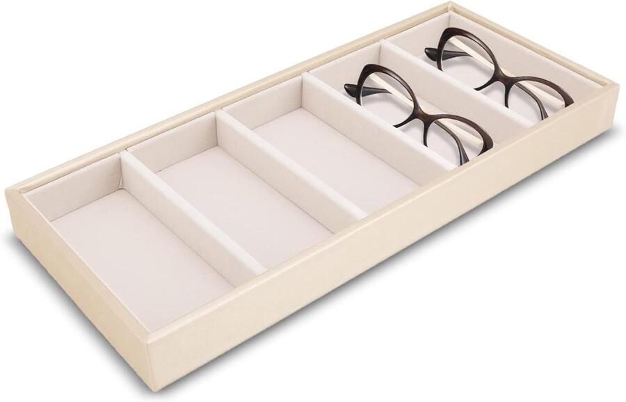 Allecto Plus Fluwelen Glazen Doos Stapelbare Lade voor Sieraden en Horloge Organizer Trays voor Bril Beige Kleur Opbergdoos met Lade Systeem