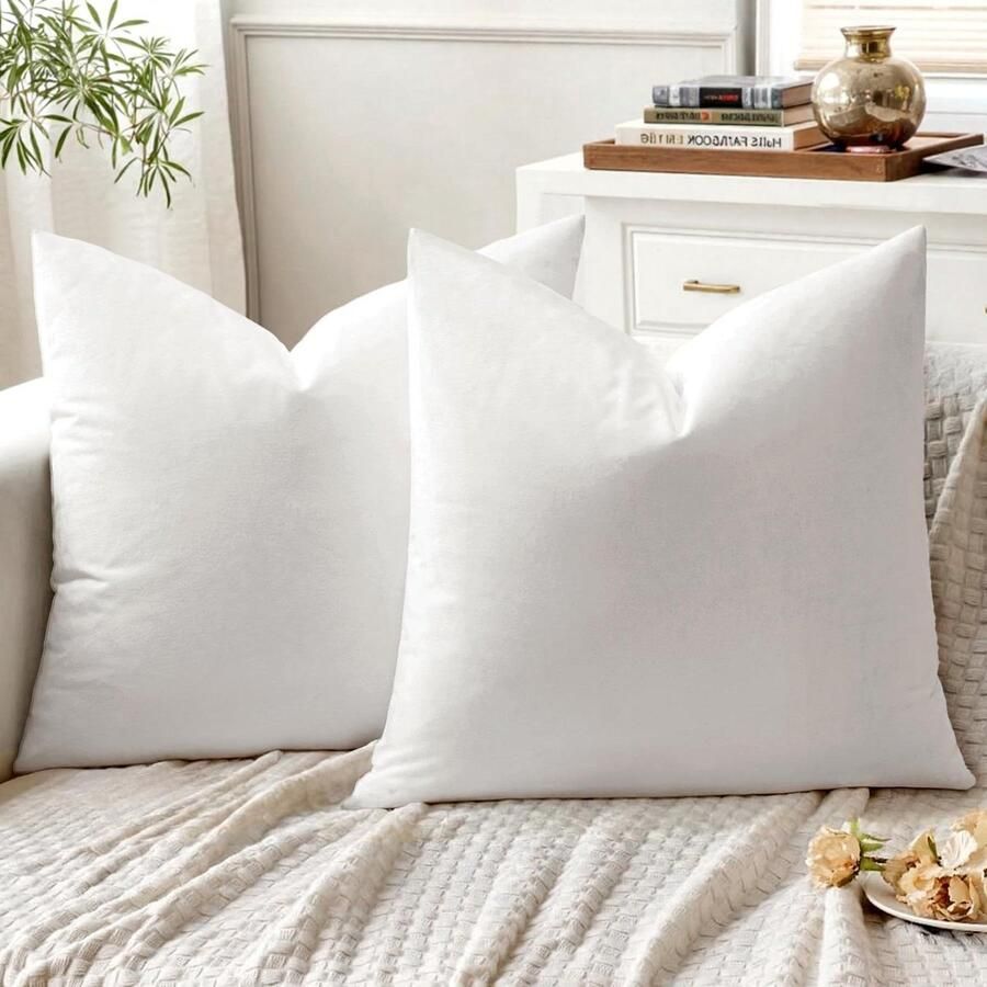 Allecto Plus Fluwelen kussensloop voor decoratief sierkussen Set van 2 40 x 40 cm Zuiver wit Voor bank en slaapkamer