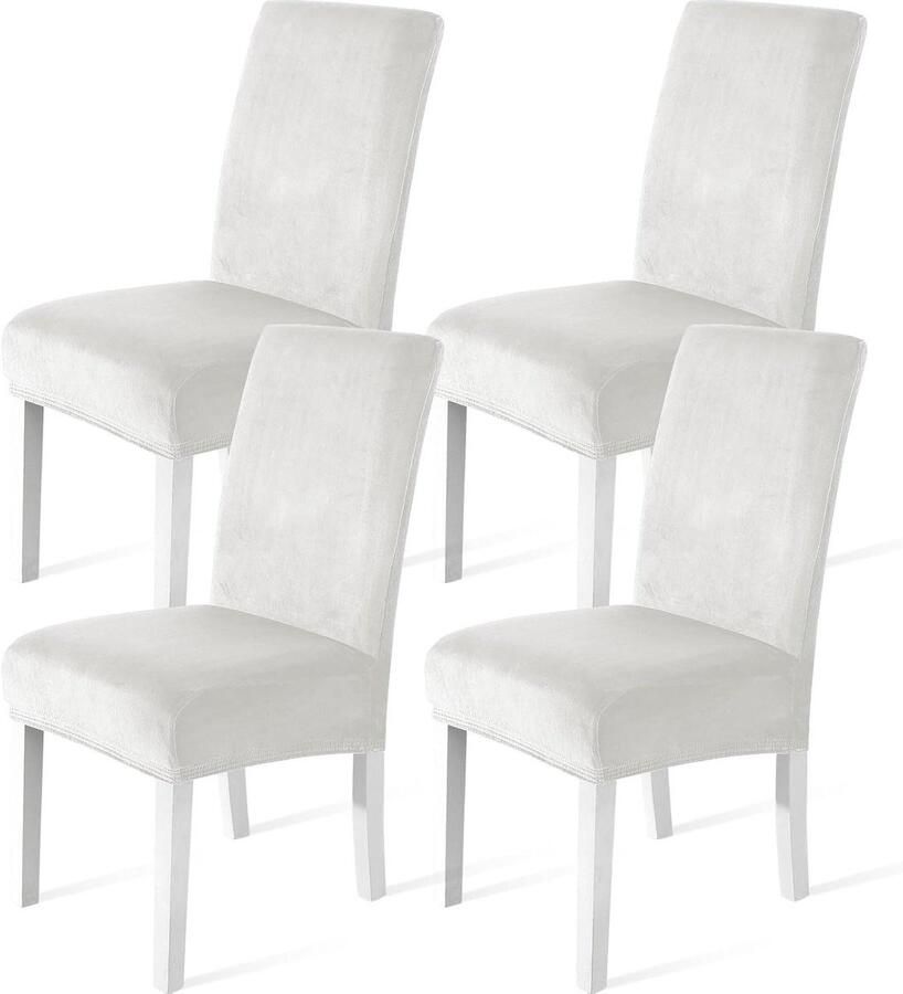 Allecto plus Fluwelen Stoelhoes 4 Stuks Universele Stretch Stoelhoezen Moderne Eetstoelhoezen Thuis Hotel Banket Wit Wasbaar & Verwijderbaar