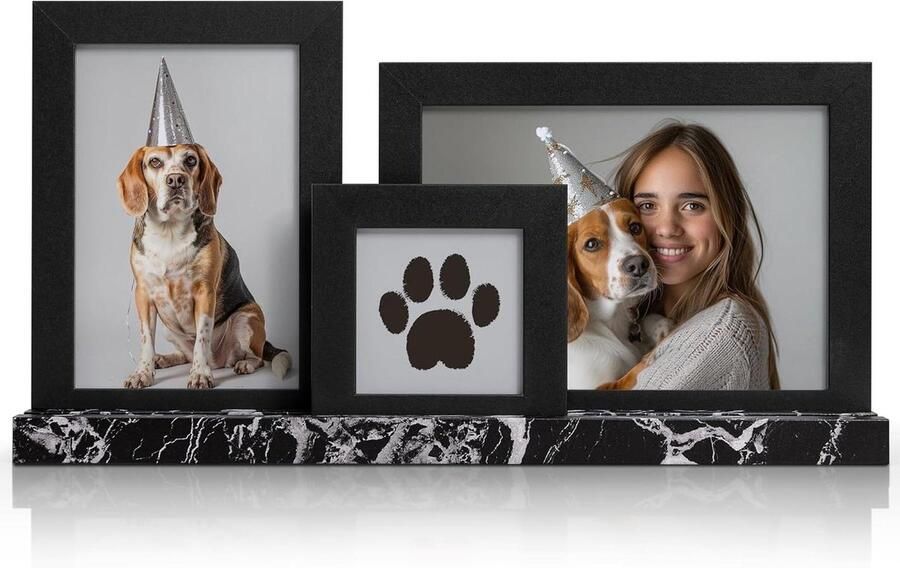 Allecto plus Fotolijst Collage Zwart Set van 3 10 x 15 cm 13 x 18 cm 8 x 8 cm Zwart Marmermotief Muur of Tafel Cadeau Familie Mama Papa Oma Vrienden