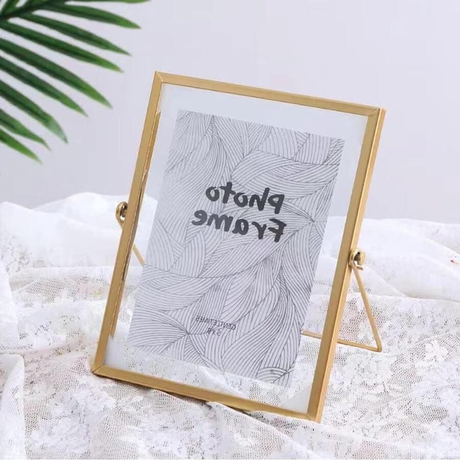 Allecto Plus Fotolijst goud vintage stijl met plexiglas cover voor 5x7 foto's & kunstwerk tentoonstellen met gedroogde bloemen glazen bureau foto display in HD kwaliteit