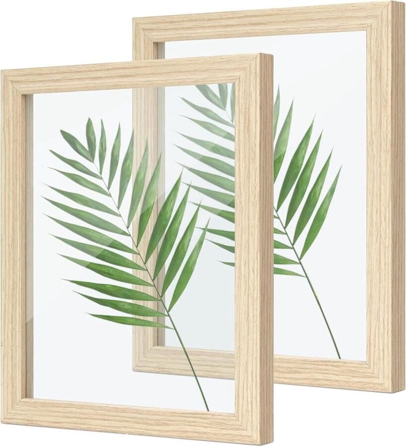 Allecto plus Fotolijsten 8x10 cm houten set geperste bloem Zwevend frame Wandhangend bureau display Kerstverjaardagscadeaus vrouwen 2 stuks
