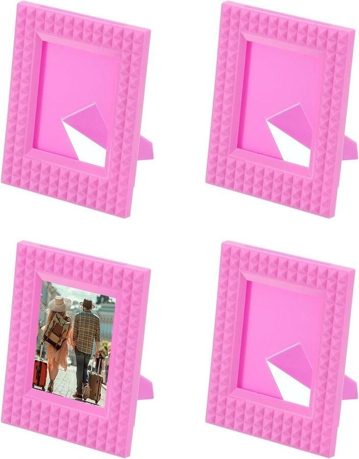 Allecto plus Fotolijsten Set van 2 stuks Mini Kunststof Rustieke Retro Fotolijsten in Roze voor Foto's en Kunstwerken op Bureau