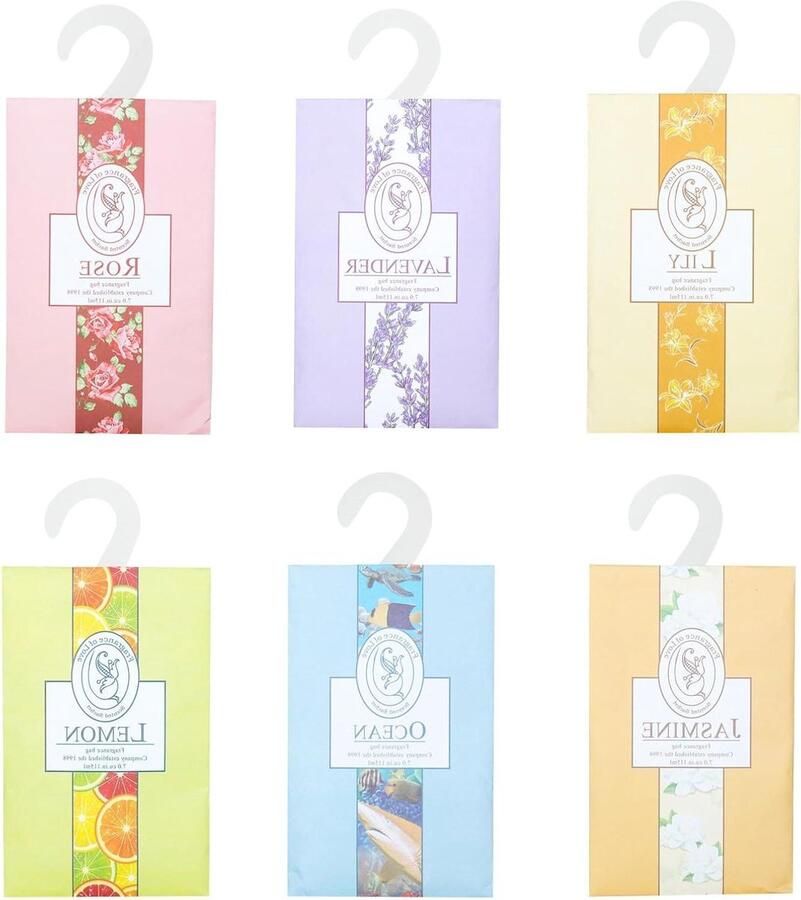 Allecto plus Garderobeverfrissers met 12 stuks geurzakjes voor aromatherapie in geuren Ideaal voor laden kasten kamer kledingkast badkamers auto en schoenenrek