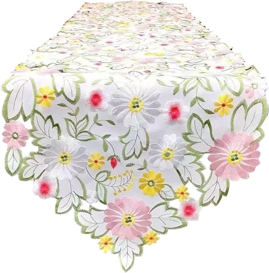 Allecto plus Geborduurde Tafelvlag Bloemmotief Decoratieve Eettafel Accessoire Woondecoratie