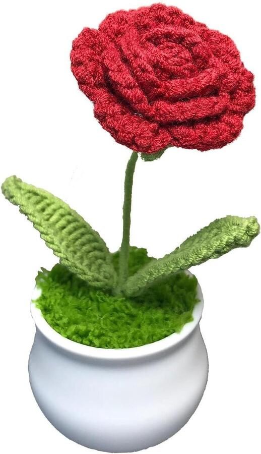 Allecto Plus Gehaakte bloem mini-kunstbloemen handgemaakt roze decoratie cadeau voor afstuderen Handgemaakte schattige kleine planten in potten voor slaapkamer of kantoor bureau