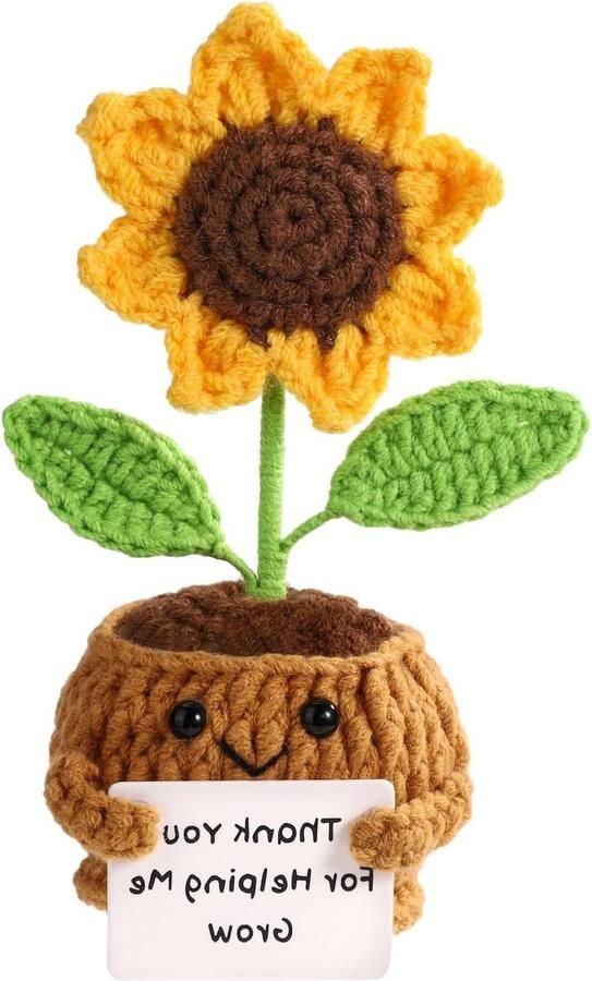 Allecto plus Gehaakte Zonnebloem 14cm Emotionele Steun Plantenpot Inspirerend Cadeau Positief Speelgoed voor Verjaardagen en Nieuwjaarscadeaus Thuis Bureau Kantoor Auto Decoratie