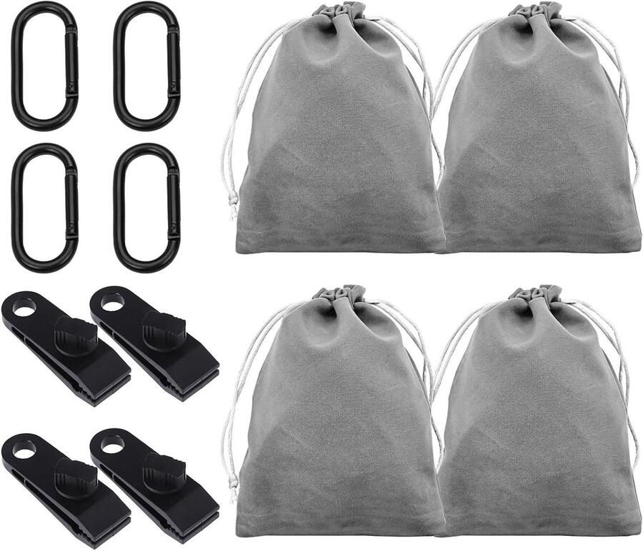 Allecto plus Gewichtstas voor prieelgordijnen buiten 4 zakken en 4 haken 4 clips. Voorkomt wind bij buitengordijnen tenten en tafelkleden