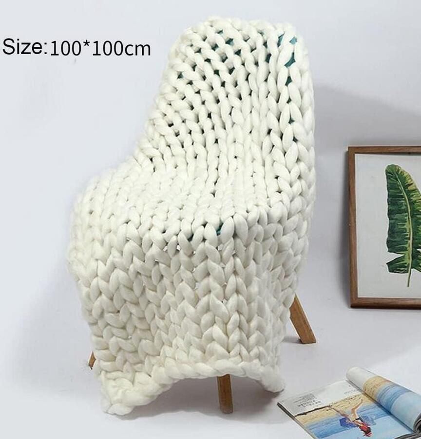 Allecto Plus Gezellige Chunky Gebreide Deken Handgemaakt Voor Huisdier Bed Stoel Sofa Home Decor Gift Zachte Deken voor Extra Warmte家 Grijs Wit Groen
