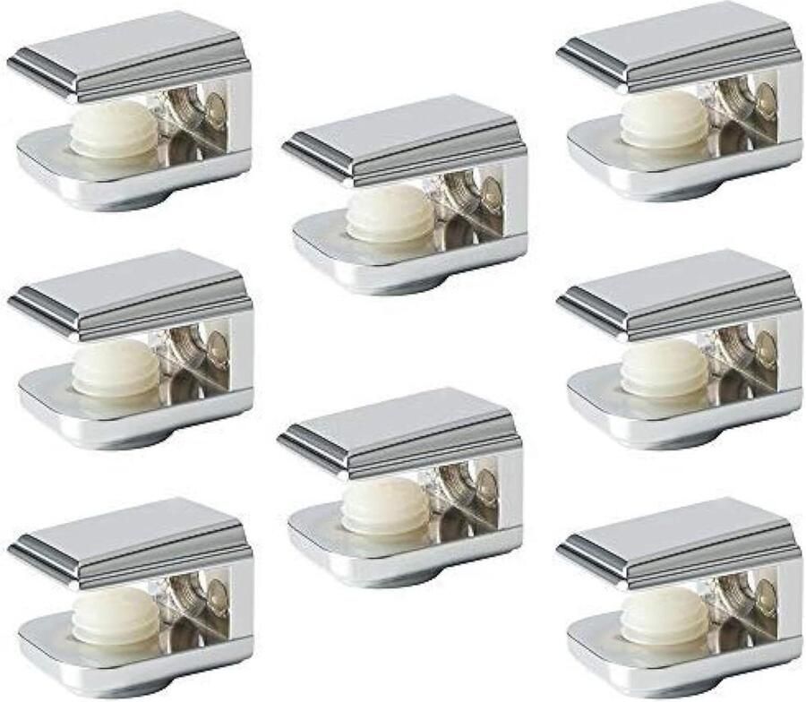 Allecto Plus Glasklem Glas Plankhouder voor Wandplank Verstelbare Houder voor 5-8 mm Dik Glas Chroom Zinklegering Afwerking Set van 8 stuks