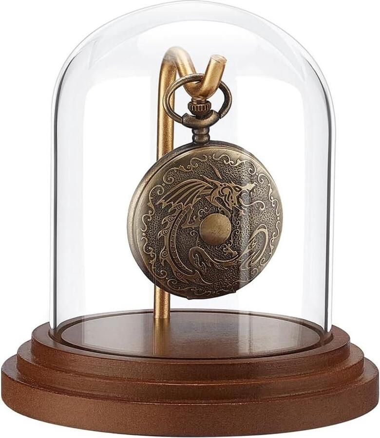 Allecto Plus Glazen Display Cloche met Houten Base voor Horloges en Collectibles Decoratieve Vitrine voor Horlogeplanten 108x105 cm