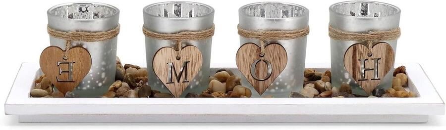 Allecto Plus Glazen kaarsenhouder set voor tafel woonkamer decoratie theelicht kaarshouder woondecoratie decoratie