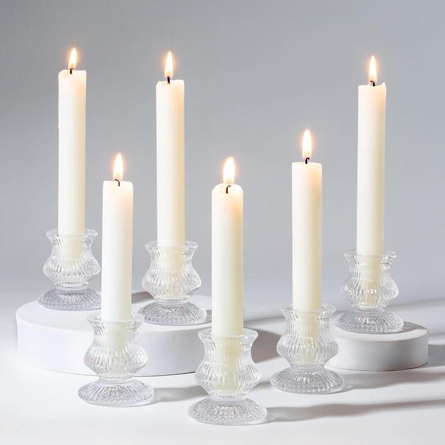 Allecto Plus Glazen kandelaar set van 20 doorzichtige kleine taper stokjes voor tafel diner woonkamer kerstdecoratie bruiloft en feestmiddelpunt advent modern