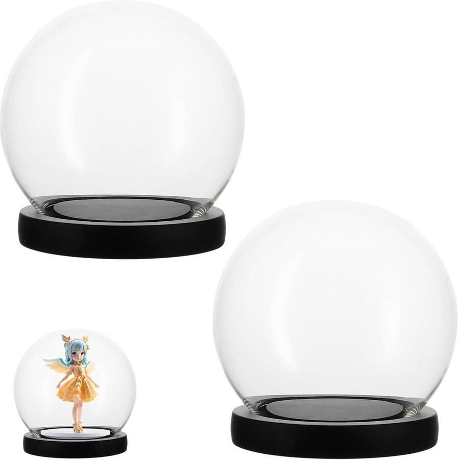 Allecto Plus Glazen stolp met zwarte houten sokkel Decoratief 10 cm hoog Geschikt voor planten bruidsboeket tuin kaarsen lampen