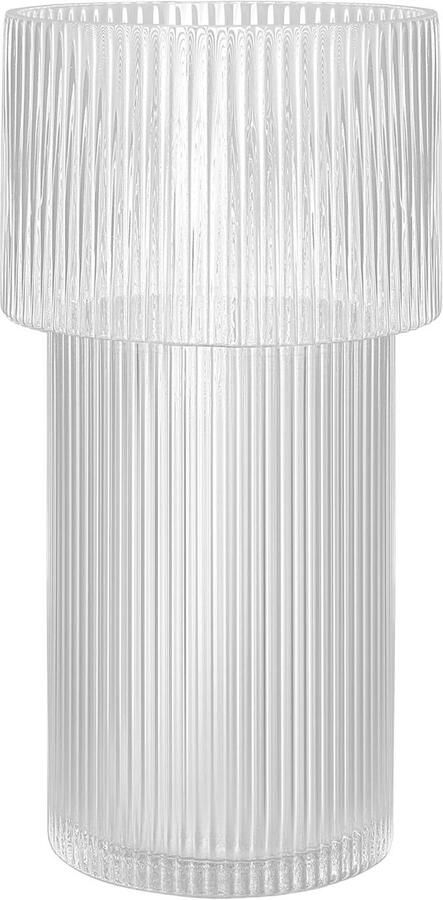 Allecto Plus Glazen Vaas Winter Shore Transparante Vaas voor Bloemen Tafeldecoratie voor Eettafel Woonkamer Brede Opening voor Bloemstuk Planten Pampasgras 29cm Hoog