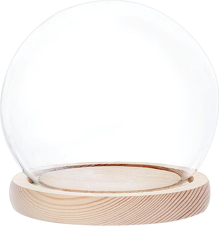 Allecto plus Glazen vitrine met houten basis voor decoratie en display geschikt voor kerst ornamenten planten en ambachten inclusief lichtjes 11 x 11 5 cm. Perfect voor Halloween decoratie