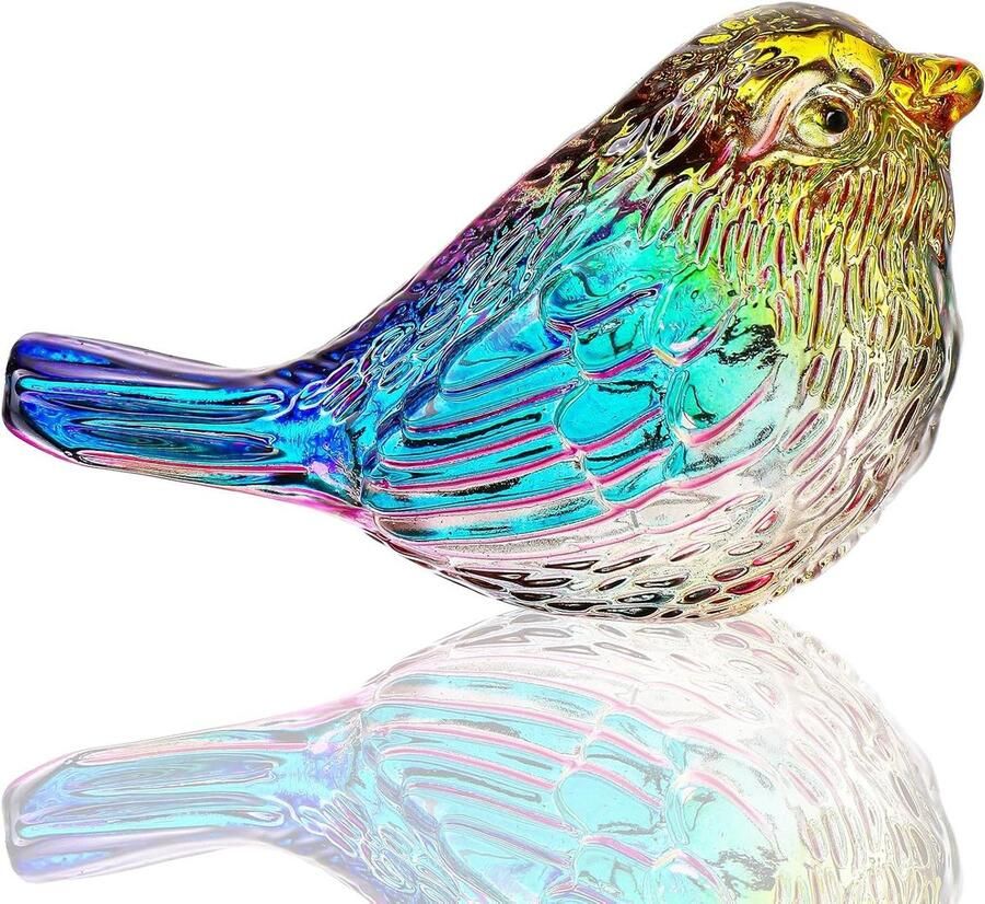 Allecto plus Glazen Vogel Beeldje Kleurrijk Miniatuur Geschenk voor Vogelliefhebbers Decoratief voor Bureau en Tafel Uniek Dieren Collectible Mannen Vrouwen Handgemaakt Geblazen Glas 95 karakters
