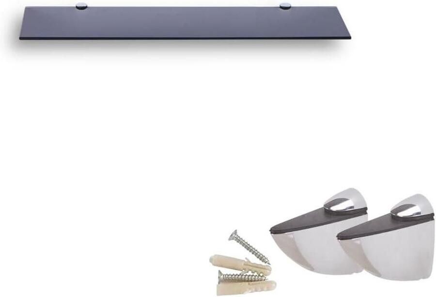 Allecto plus Glazen wandrek voor badkamer en douche 40 x 17 8 cm met ESG-veiligheidsglas zwart Verschillende maten beschikbaar