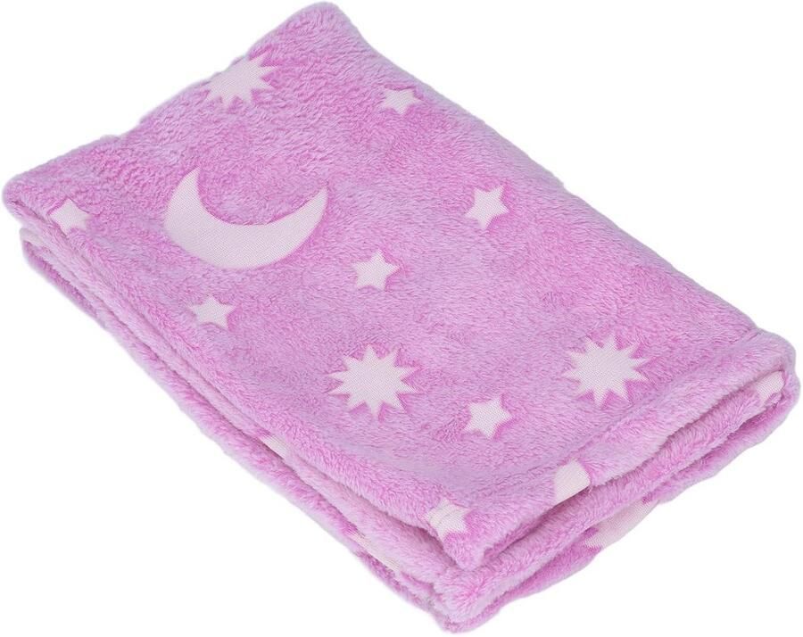 Allecto Plus Glow in the Dark Deken met Sterren Fluwelen Fleece Deken (Paars) voor Bank en Sofa 78x58 cm