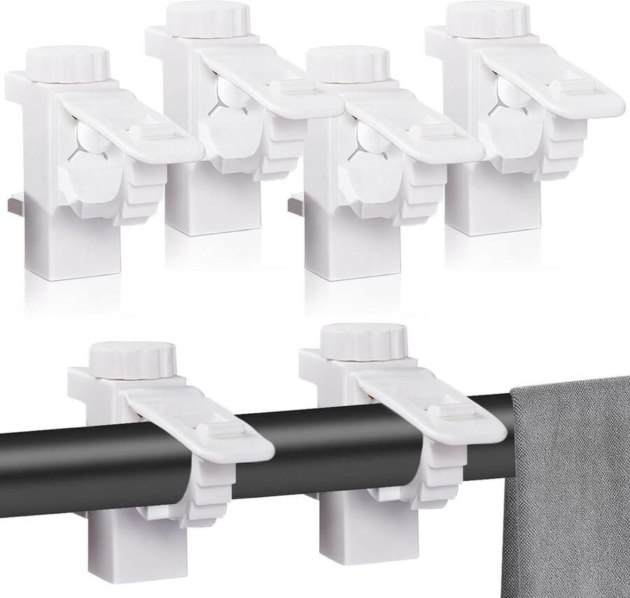 Allecto Plus Gordijnhaken zonder boren 4 stuks Houder voor gordijnroede Houder voor gordijnen zonder gaten Wit Draaibaar Voor kledingkast en boekenkast