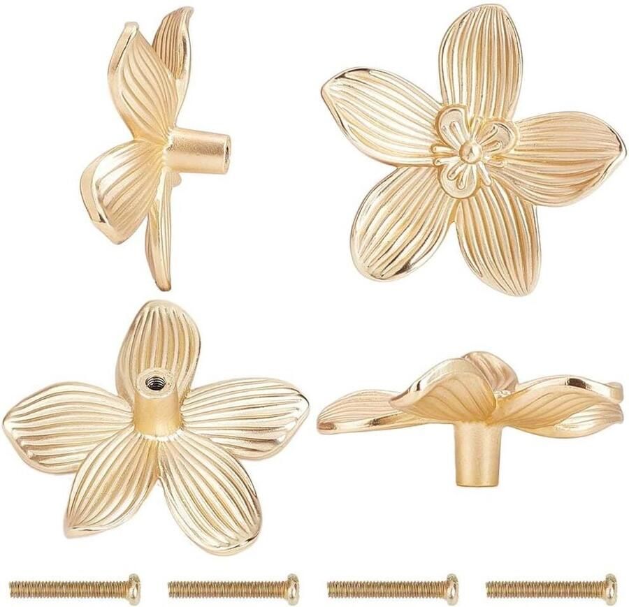 Allecto plus Gouden bloemvorm ladeknoppen van zinklegering voor keuken- en ladekasten