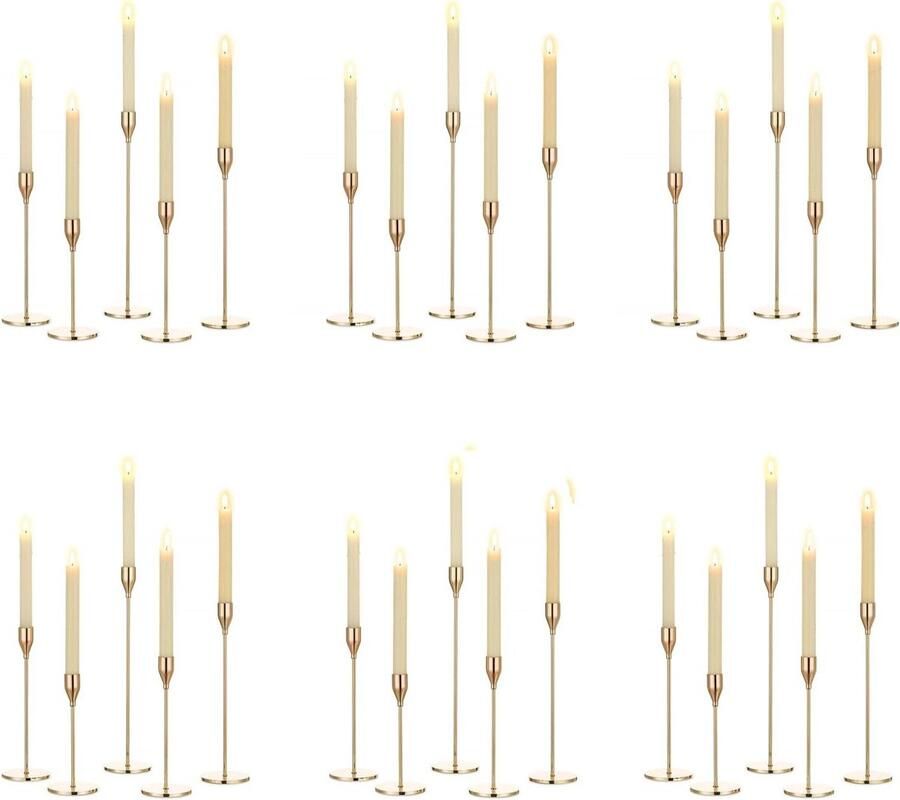 Allecto Plus Gouden Kandelaars Set van 30 Vintage Metalen Kaarsenstandaard voor Kerst en Bruiloft Taper Kaarsenhouder voor Eettafel Decoratie