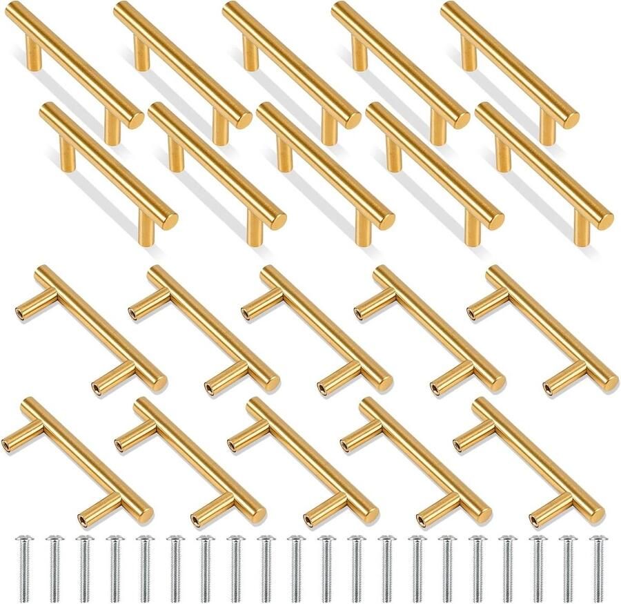 Allecto plus Gouden T Bar Handgrepen van Roestvrij Staal 100mm voor Keukenkasten