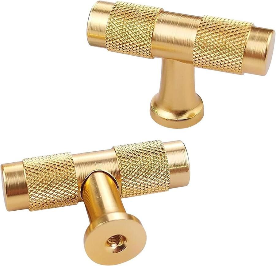 Allecto Plus Gouden ladeknoppen set van 2 Modern design Meubelknoppen voor kasten Keukenkasten opruimen Goudkleurig met knurled detail