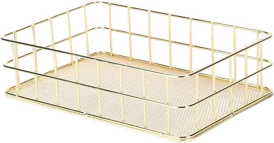 Allecto plus Gouden opbergmand van smeedijzer voor thuisorganisatie met beplating duurzaam en ruimtebesparend