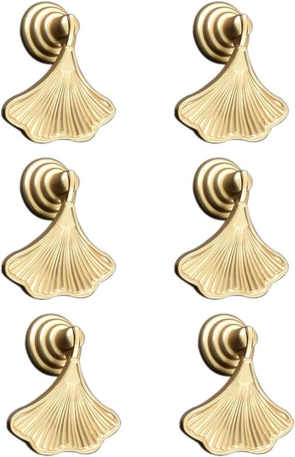 Allecto plus Goudkleurige Bladvormige Knoppen 6 Stuks Trekhandvat met Gouden Druppelhanger Enkel Gat Voor Kledingkasten