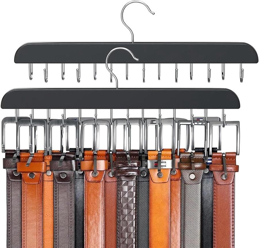 Allecto Plus Grijze Stropdashouder voor Kast 2 Stuks Stropdassenhouder Organizer voor Sjaals en Stropdassen Zwart 14 Haken