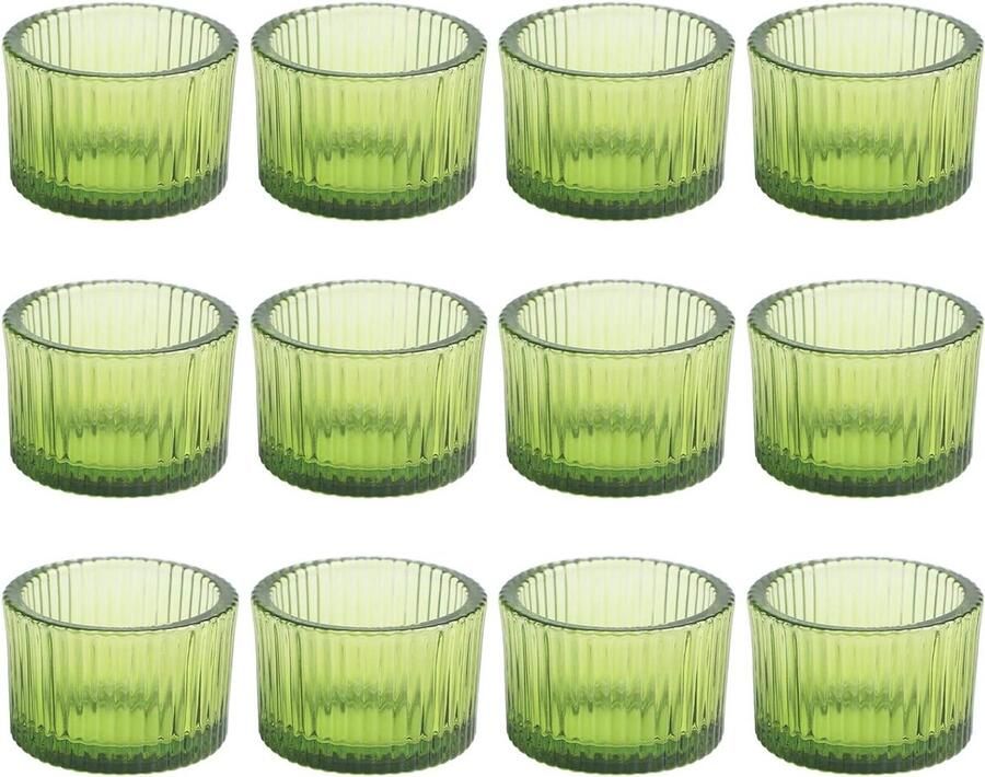 Allecto Plus Groene Glazen Theelichthouder Set van 12 Stuks Retro Stijl Decoratie Kaarsenhouders Praktische Groene Tafel Kaarsenhouder Home Decoratie Dik Glas Kaarsenstandaard voor Feesten Bruiloften en Festivals