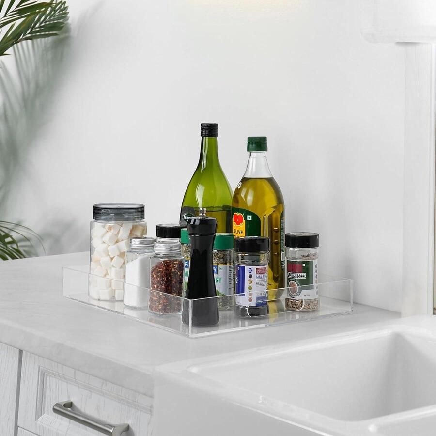 Allecto Plus Grote Acryl Serveerblad voor Winter 40 x 30 x 5cm Heldere Tray met Handvatten voor Thuis en Keuken Decoratief Plateau voor Tafel en Badkamer Serveerschaal met opbergmogelijkheden