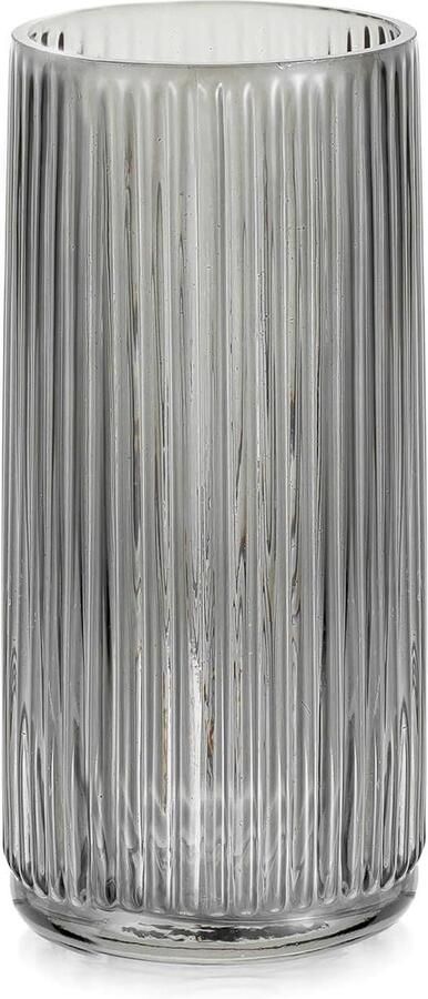 Allecto plus Grote glazen vaas 20 cm grijs Moderne bloemenvaas voor decoratie tafel eettafel woonkamer