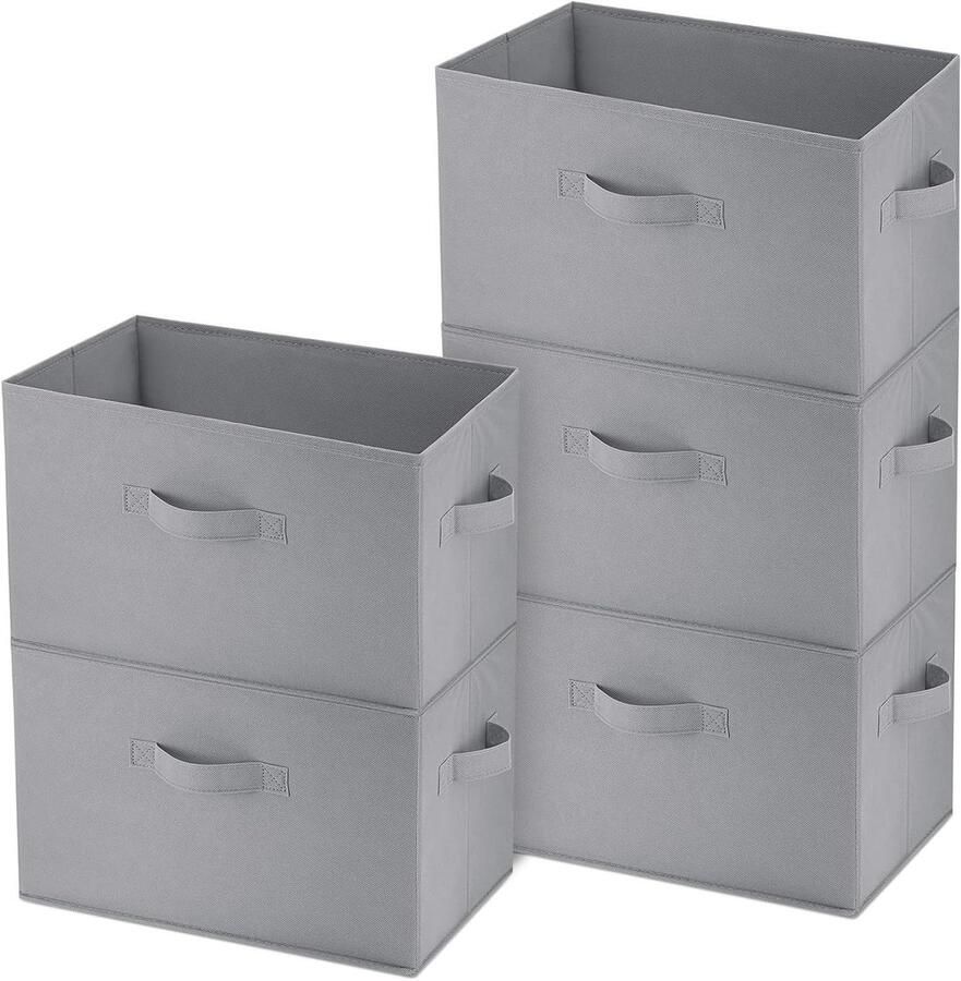 Allecto Plus Grote Opvouwbare Stoffen Opbergdozen 5 Stuks Grijs Kledingopbergorganizer Kastorganizer Opbergmanden