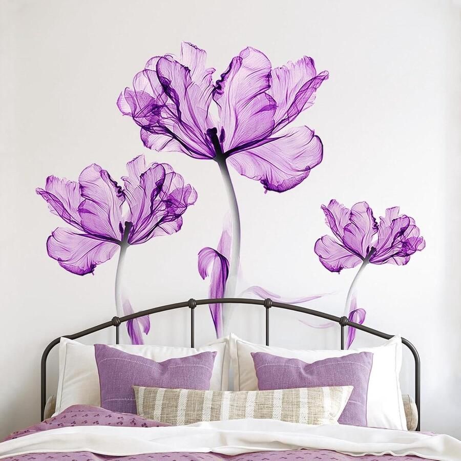 Allecto Plus Grote paarse lotusbloem muurstickers bloemen muurstickers Lotusbloem muursticker verwijderbare muurschildering muurkunst sticker voor woonkamer slaapkamer kantoor bank tv-achtergrond huis muurdecoratie