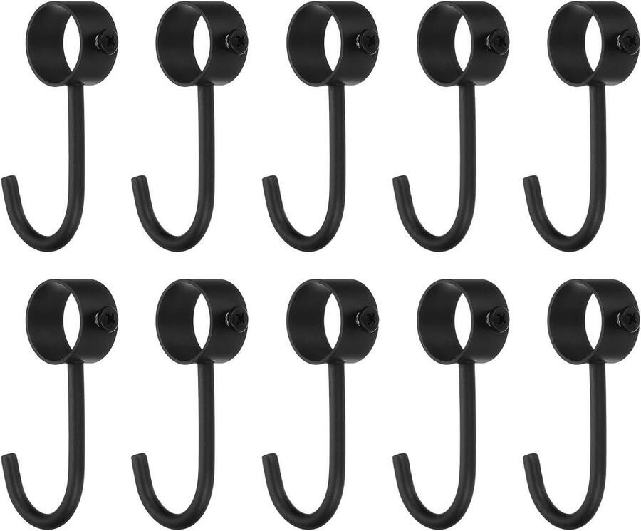 Allecto plus Haken voor buisstangen roestvrij staal 22 mm verstelbaar kledinghaken voor kledingkasten zwart set van 10 stuks