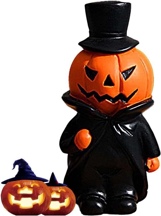 Allecto Plus Halloween decoratie pompoen beeldjes voor buiten tafel en tuinfeest met ornamenten van hars (enkele zoekwoord)