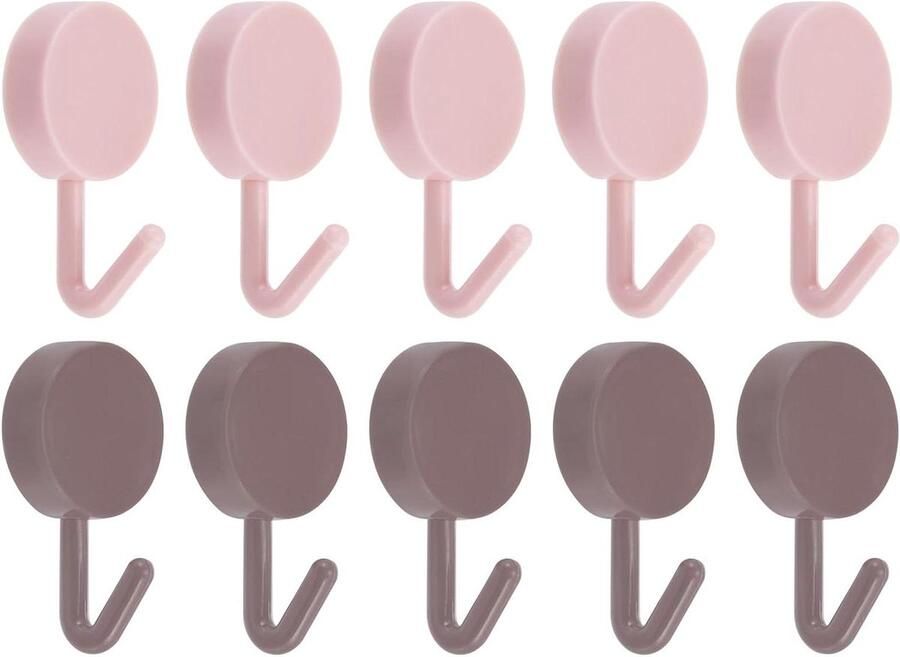 Allecto plus Handdoekhaken 10 stuks Roestvrij Staal Wandhaken Kleefhaken Decoratieve Haken Keuken Deur Kast Badkamer Hal Slaapkamer Roze Rood