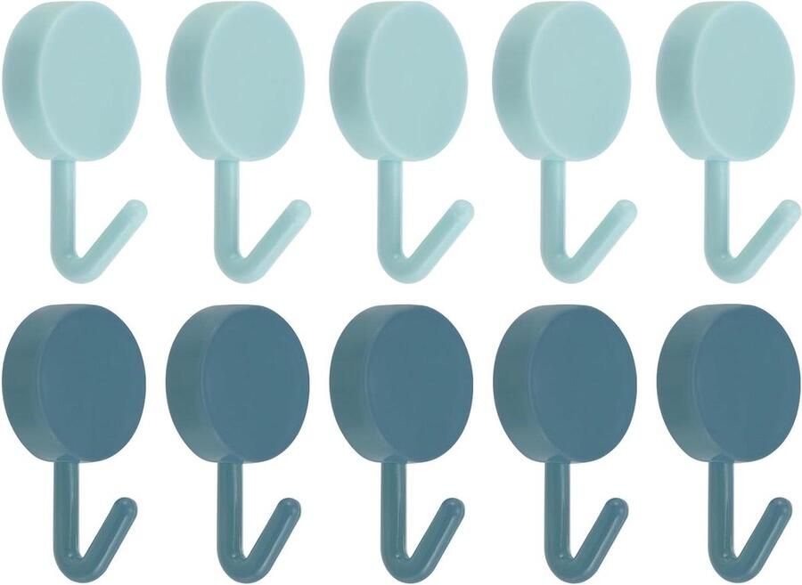 Allecto plus Handdoekhaken set van 10 stuks in roestvrij staal voor keuken deur kast badkamer lichtblauw en blauw sprayed Decoratieve Kleefhaken voor Hal en Slaapkamer