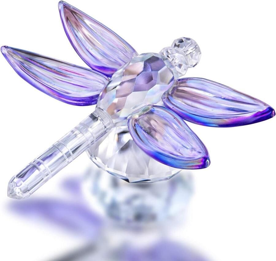 Allecto plus Handgemaakt Crystal Libelle Beeldje voor Tafel Paars Decoratief Glas Ornament