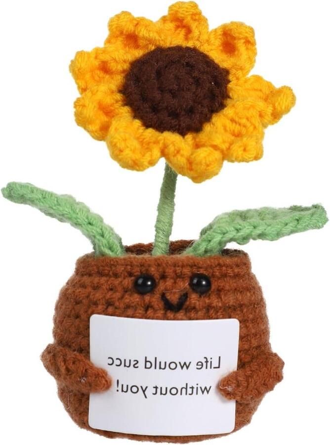 Allecto plus Handgemaakt Gehaakt Zonnebloem Mini Speelgoed Aanmoedigingskaart Plant Pot Cadeau Grappige Levensechte Pop voor Bureau en Verjaardag