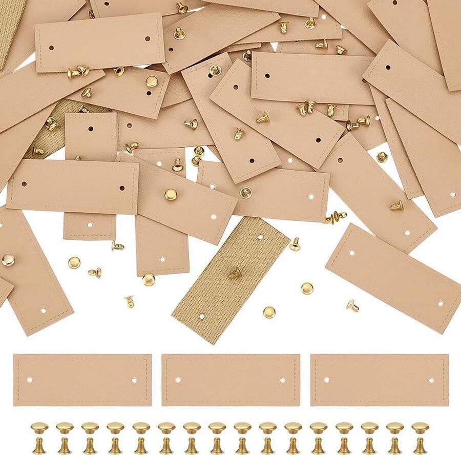 Allecto plus Handgemaakt Leerlabel Set voor DIY Ambachten 60 stuks Beige Rechthoekig Voor Jeans Schoenen Tassen