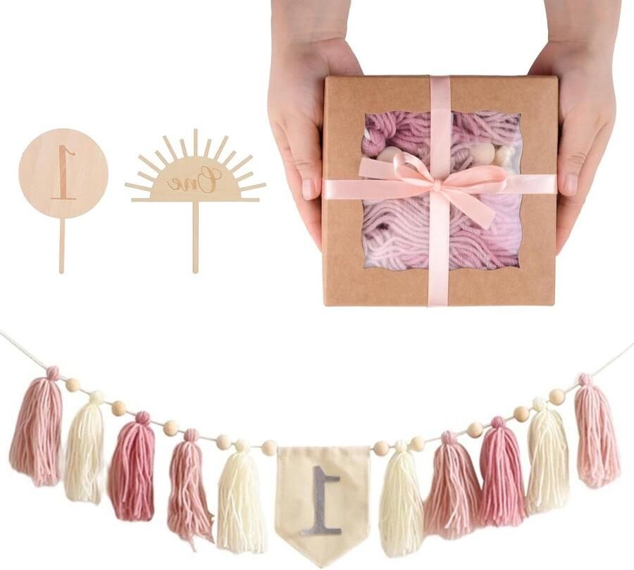 Allecto Plus Handgemaakte Boho High Chair Stoffen Slinger in Roze voor Eerste Verjaardagsfeestje met Zoekwoorden: Verjaardagsbanner Muurdecoratie